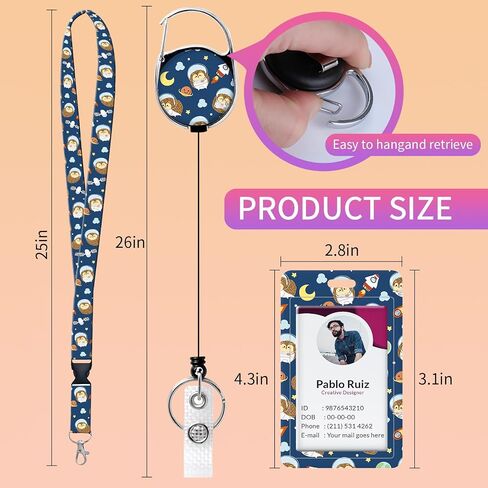 Lanyards for Id Badges, Cute Holder with Heavy Duty Retractable Reel Clip, Funny Work Card Name Tag Keychain Lanyard Vertical ID Card Holder for Women Nurse Doctor Teacher Student(Cute Hedgehog) in Saudi Arabia