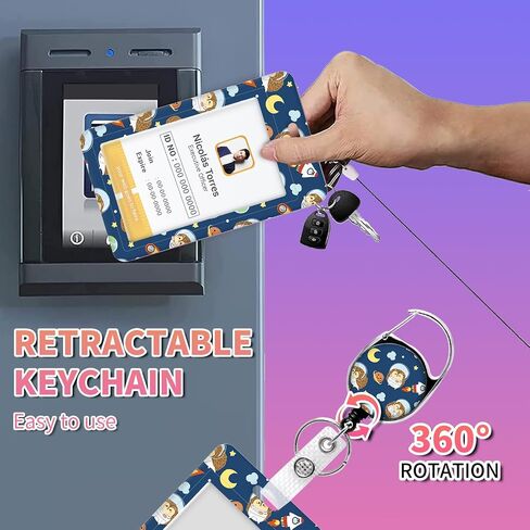 Lanyards for Id Badges, Cute Holder with Heavy Duty Retractable Reel Clip, Funny Work Card Name Tag Keychain Lanyard Vertical ID Card Holder for Women Nurse Doctor Teacher Student(Cute Hedgehog) in Saudi Arabia