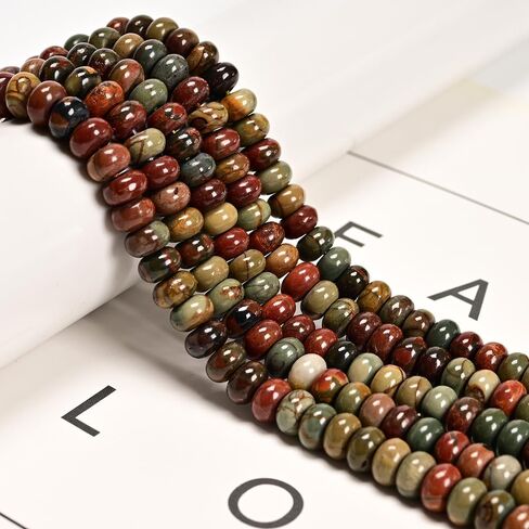 98 Pcs 4x6mm Natural Real Red Creek Jasper Stone Bead Picasso Jasper Gemstone Rondelle Beads for Jewelry Making Necklace Crafts Bracelets in Kuwait