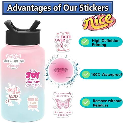 200PCS Bible Stickers, Inspirational Christian Stickers, Bible Verse Stickers, Aesthetic Jesus Faith Stickers for Water Bottles, Religious Christian Gifts for Kids Men and Women in Kuwait
