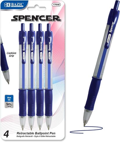 BAZIC Ballpoint Pen Spencer Red Retractable Pen Soft Barrel Grip Pens, 1.0 mm Bold Point Smooth Writing, for Office School Teacher (5/Pack), 1-Pack in Kuwait