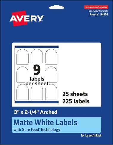 Avery Matte White Arched Labels with Sure Feed, 3" x 2.25", 225 Labels, Print-to-The-Edge, Laser/Inkjet Printable Labels in Saudi Arabia