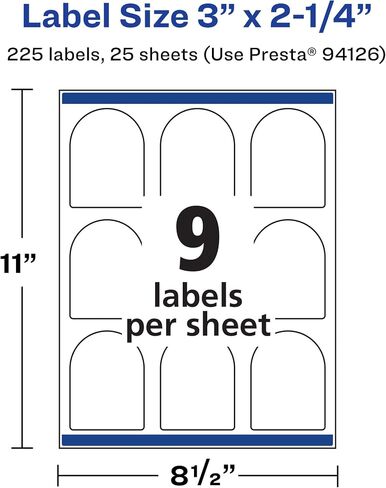 Avery Matte White Arched Labels with Sure Feed, 3" x 2.25", 225 Labels, Print-to-The-Edge, Laser/Inkjet Printable Labels in Saudi Arabia