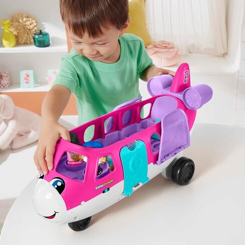 Fisher-Price Little Barbie Dream Airplane Presented By Little People With 1 Airplane, 1 Barbie, 1 Ken, 1 Pilot And 1 Luggage Element, Multilingual, Children's Toy, From 2 Years, HNK77 in Saudi Arabia