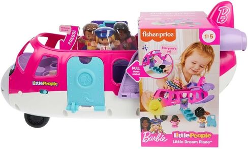 Fisher-Price Little Barbie Dream Airplane Presented By Little People With 1 Airplane, 1 Barbie, 1 Ken, 1 Pilot And 1 Luggage Element, Multilingual, Children's Toy, From 2 Years, HNK77 in Saudi Arabia