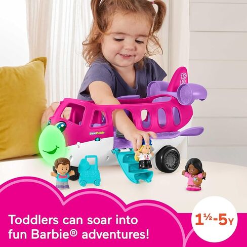 Fisher-Price Little Barbie Dream Airplane Presented By Little People With 1 Airplane, 1 Barbie, 1 Ken, 1 Pilot And 1 Luggage Element, Multilingual, Children's Toy, From 2 Years, HNK77 in Saudi Arabia