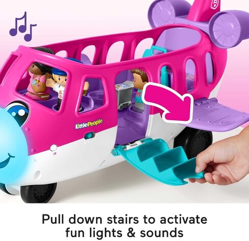 Fisher-Price Little Barbie Dream Airplane Presented By Little People With 1 Airplane, 1 Barbie, 1 Ken, 1 Pilot And 1 Luggage Element, Multilingual, Children's Toy, From 2 Years, HNK77 in Saudi Arabia