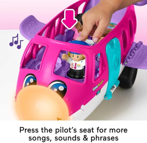 Fisher-Price Little Barbie Dream Airplane Presented By Little People With 1 Airplane, 1 Barbie, 1 Ken, 1 Pilot And 1 Luggage Element, Multilingual, Children's Toy, From 2 Years, HNK77 in Saudi Arabia