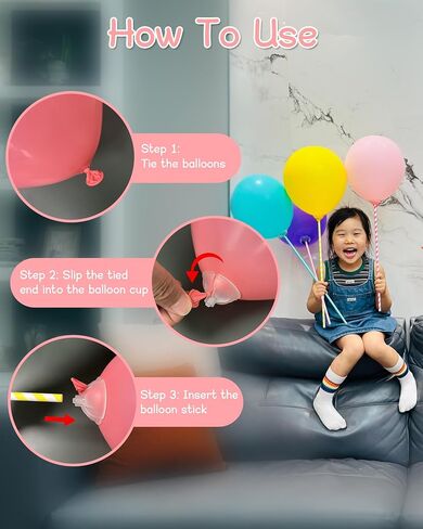 YALLOVE Paper Balloon Sticks Set of 100, Colored Handheld Balloon Holders for Party Favors, Props, Decoration, No Helium Needed in Saudi Arabia