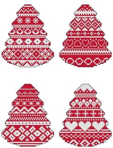 Counted Cross-Stitch Kit on Plastic Canvas with Christmas Trees. 4 Winter Ornaments Different Dimensions 141CS. Superb for Art & Craft Amateurs in Kuwait