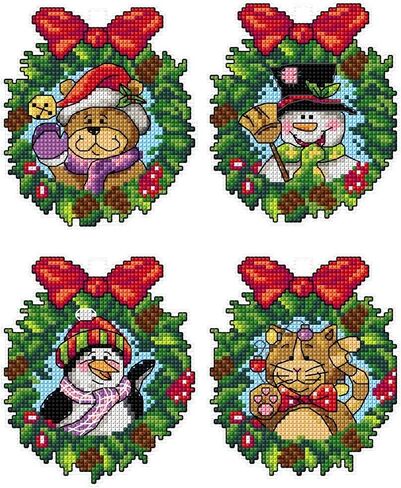 Counted Cross-Stitch Kit on Plastic Canvas with Christmas Trees. 4 Winter Ornaments Different Dimensions 141CS. Superb for Art & Craft Amateurs in Kuwait
