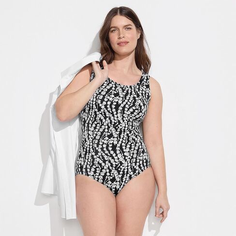 Lands' End Womens Chlorine Resistant Tugless Tank Soft Cup One Piece Swimsuit Deep Sea Navy Long Torso 18 in Saudi Arabia