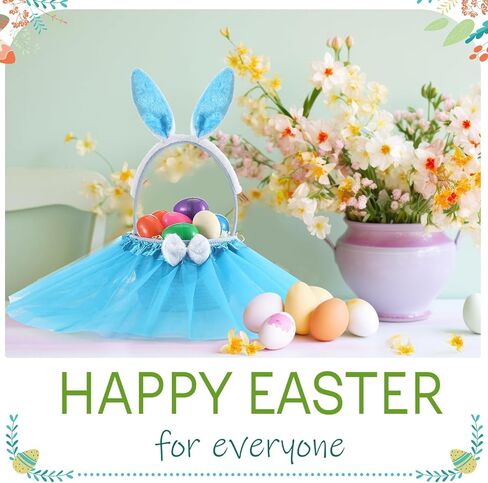 Tutu Easter Baskets Easter Costume Ruffled Tulle Fluffy Ears and Bunny Headband Bow Tie Tail Party Favors Gift for Girls DIY Egg Playset Decorations(Pink) in Kuwait