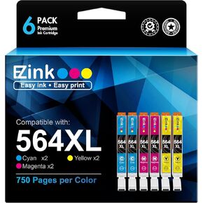 E-Z Ink 564XL Compatible Ink Cartridge Replacement for HP 564 Ink Cartridges 564 XL High-Yield Ink to use with DeskJet 3520 3522 Officejet 4620 Photosmart 5520 6510 6520 7520 7525 (2C2M2Y, 6-Pack)