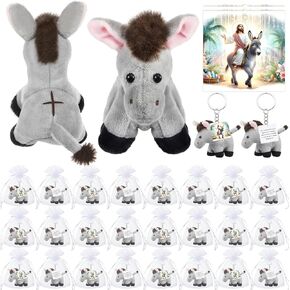 Shappy 12 Pack Easter Donkey Stuffed Animal Nativity Donkey Plush Toy Religious Jesus Stuffed Animal Keychain Christmas Decorations Christian Gifts for First Communion Christening Easter Christmas