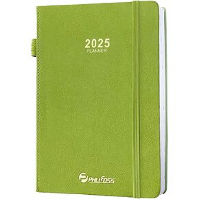 2025 Daily Planner/Calendar, One Page Per Day, Daily Monthly Agenda Planner with Time Slots and Monthly Tabs, Jan - Dec 2025, 5.7" x 8.25" Appointment Book, Inner Pocket, Leather Cover (2025-Pink)