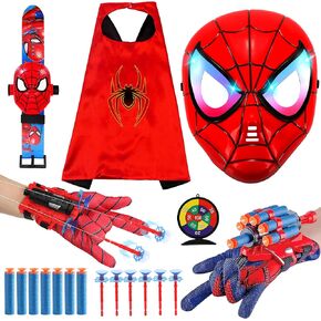 Hero Web Shooters Game for Kids - Kids Capes and LED Mask Set, Web Slinger Toy, Kids Costume Cosplay Christmas Birthday Party Gifts for Boys 4-6, 6-8, 3-12