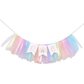 Pastel Rainbow High Chair Banner for 1st Birthday - Tulle and Ribbon One High Chair Banner, Highchair Banner 1st Birthday Girl, Rainbow Birthday Decorations, birthday photography background