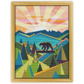 Great Smoky Mountains National Park K418 Counted Cross Stitch KIT#2. Threads, Needles, Fabric and 4 Printed Color Schemes Inside. Embroidery Pattern Kit