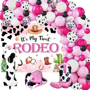 Western Cowgirl 1st Rodeo Birthday Decorations for Girls Pink Wild West Its My First Rodeo Birthday Backdrop Cowgirl Balloon Garland Arch Kit for Western 1 Year Old Girl Party Supplies Baby Shower