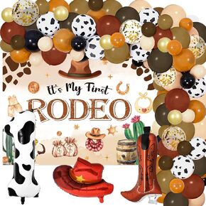 Western Cowgirl 1st Rodeo Birthday Decorations for Girls Pink Wild West Its My First Rodeo Birthday Backdrop Cowgirl Balloon Garland Arch Kit for Western 1 Year Old Girl Party Supplies Baby Shower