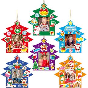 MOUNMDA 30 Pack Christmas Photo Frame Craft Kits for Kids DIY Christmas Tree Photo Frame Ornaments Tree Decoration Classroom Party Activity