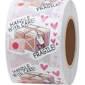HYBSK Please Handle with Care Stickers Pink Fragile with Heart Labels for Shipping Packing Thank You Total 500 Labels Per Roll