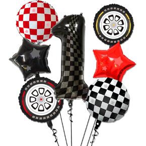Race Car Balloons - 3rd Birthday Balloons Number 3 Balloon, Star Balloons, Checkered Balloons, Tire Balloons, 3rd Birthday Decorations for Boys Race Car Birthday Party Supplies