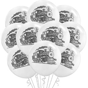 12 Count Train Balloons Latex, Train Birthday Party Theme Decoration, 12 Inch Standard Size, Minimalist Locomotive, Rail Transport Steam Enginem Railroad Crossing (Locomotive)