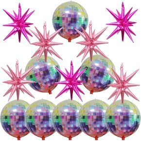 Finypa 15 PCS بالونات كرة الديسكو الوردي ، والبالونات الضخمة للانفجار الوردي النجمة ألومنيوم للبالونات لعيد الميلاد ، وحفلات العازبة ، والسبعينيات من القرن الماضي.