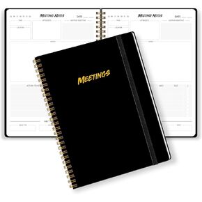 DOURA Meeting Notebook for Work Organization - Meeting Planner Notebook, Meeting Notes Notebook for Work, Black, B5(9.4" * 7")