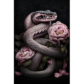 Python Python Diamond Painting ، Snake Painting Painting Painting و Pink Flower ، DIY Full Diamond Full Artive Animal Art and Crafts ، Gem Art Diamond Home Wall Decoration 16 × 20 في （40x50 سم）