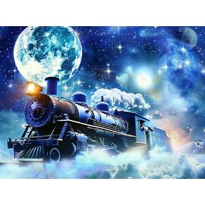 Pigpigboss Moon Train 5D DIY Diamond Painting Kit, 15.7 x 11.8 inches, Adult, Unisex, Multi Color, Resin, Non-Foldable