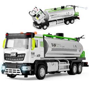 G.C City Diecast Sprinkler Truck Toys for 3 4 5 6 Years Old Boys, Friction Powered Tanker Truck with Lights and Sounds, 1:40 Scale Water Spraying Vehicle Kids Toy Girls Christmas Birthday Gifts