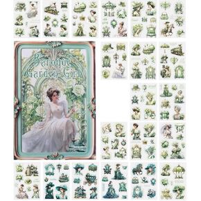 20 Sheets Baroque Garden Girl Series PET Scrapbook Stickers Set, Vintage Sticker Book for Scrapbooking, Pre-Cut Junk Journal Ephemera, DIY Crafts Waterproof Journaling Supplies (Pink Love Song)