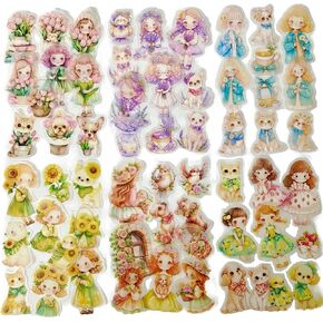 TIAMECH 60Pcs Wedding March Series PET Scrapbook Stickers, Bride Dress Groom Love Stickers Kit for Scrapbooking, Junk Journal Ephemera, DIY Crafts Waterproof Journaling Supplies