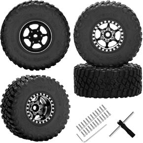 daitoku 1.0in Beadlock RC Truck Wheels and Tires Set - Lightweight Aluminum Alloy RC Crawler Tires for 1/18 1/24 Trx4m SCX24