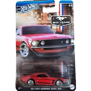 Hot Wheels '69 Ford Mustang Boss 302, Silver Series 2/5, 1:64 Scale Diecast Car