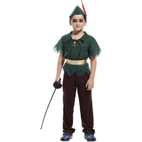Peter Pan Costume Kids,Green Boys Peter Pan Costume with Hat Medieval Renaissance Halloween Fairy Costume for Boys