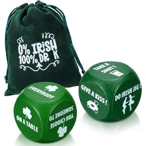 Irish Party Decision Dice Game Favors with Green Irish Bag St. Patrick's Day Gifts Shamrock Wooden Decision Dice for Adult Wedding Graduation Game Party, 3 Pcs