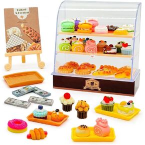 Mini Food Toys with Display Case Miniature Cake Food Kitchen for Major Brands Dollhouse Accessories and Furniture