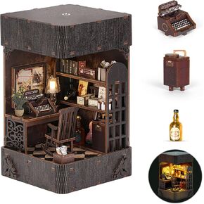 Book Nook Kit for Adults, DIY Miniature Dollhouse Booknook Kit with Led Light, 3D Wooden Bookshelf Puzzle Booknook Insert Decor Crafts for Adults Teen Gifts (Holmes Detective Agency)
