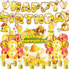 Chicken Party Decorations Chicken Farm Birthday Party Supplies Includes Chicken Birthday Banner Cake Topper Cupcake Toppers Balloons for Chick Birthday Party Baby Shower Decorations