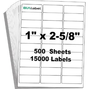 15000 Labels 30-Up 1" x2-5/8 Shipping Address Barcode Labels for Laser & Inkjet Printers, 500 Sheets, White, Permanent Adhesive