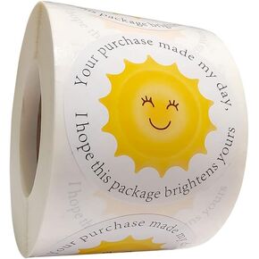 YOUOK Thank You Business Stickers - Round Yellow Sunshine Smile Face Gift Wrap Stickers for Shopping Bags/Packages/mailing Boxes, Shipping Stickers - 2 Inch 500 Total Labels