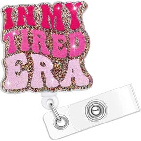 Pink Badge Reel Holder for ID Card-in My Tired Era Nurse Retractable Badge Holders-Nursing Student Name Tag Card-Healthcare Teacher Doctor Medical Assistant Worker Accessories