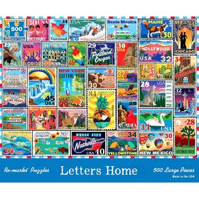 Re-marks Letters Home Stamp Collage Puzzle, 500-Piece Jigsaw Puzzle for All Ages