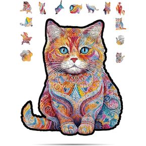 Animal Wooden Puzzles for Adults – A3 Scottish Shorthair Cat with 135 Pieces – Jigsaw Puzzles with Unique Animal Shapes – 10.7" x 12.4"