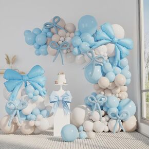 زخارف حفلة عيد ميلاد سوداء القوس 130pcs أبيض مزدوج بيرل مع بالون ربطة عنق وقوس البالون مايلار وراية القوس لفتيات عيد ميلاد الطفل الاستحمام اللوازم الحفلات