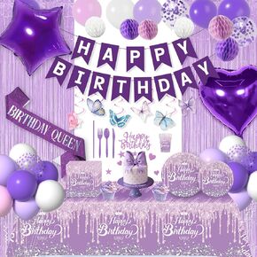 Birthday Decorations for Women Rose Gold and Black Party Decor Supplies of 30th, 40th, 50th, 60th Birthday - Rose Gold Birthday Supplies Dinnerware Set with Balloons, Sash, Banner, Curtain, Photo Prop